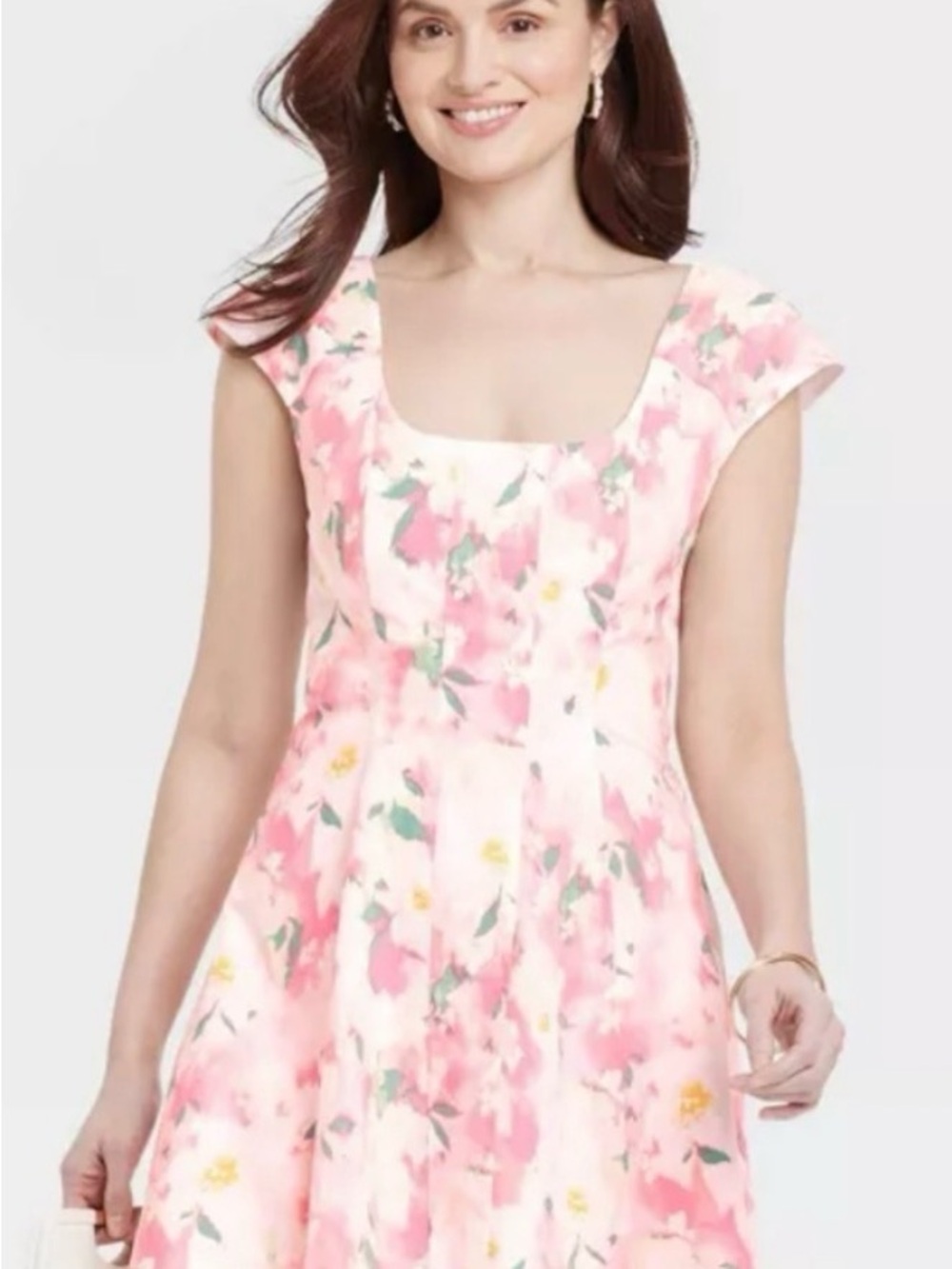Pink Floral Square-Neck Fit & Flare Dress